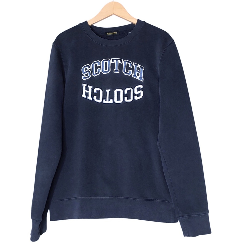 Scotch & Soda Blue Sweatshirt Long Sleeve Cotton Blend Varsity Spellout Medium